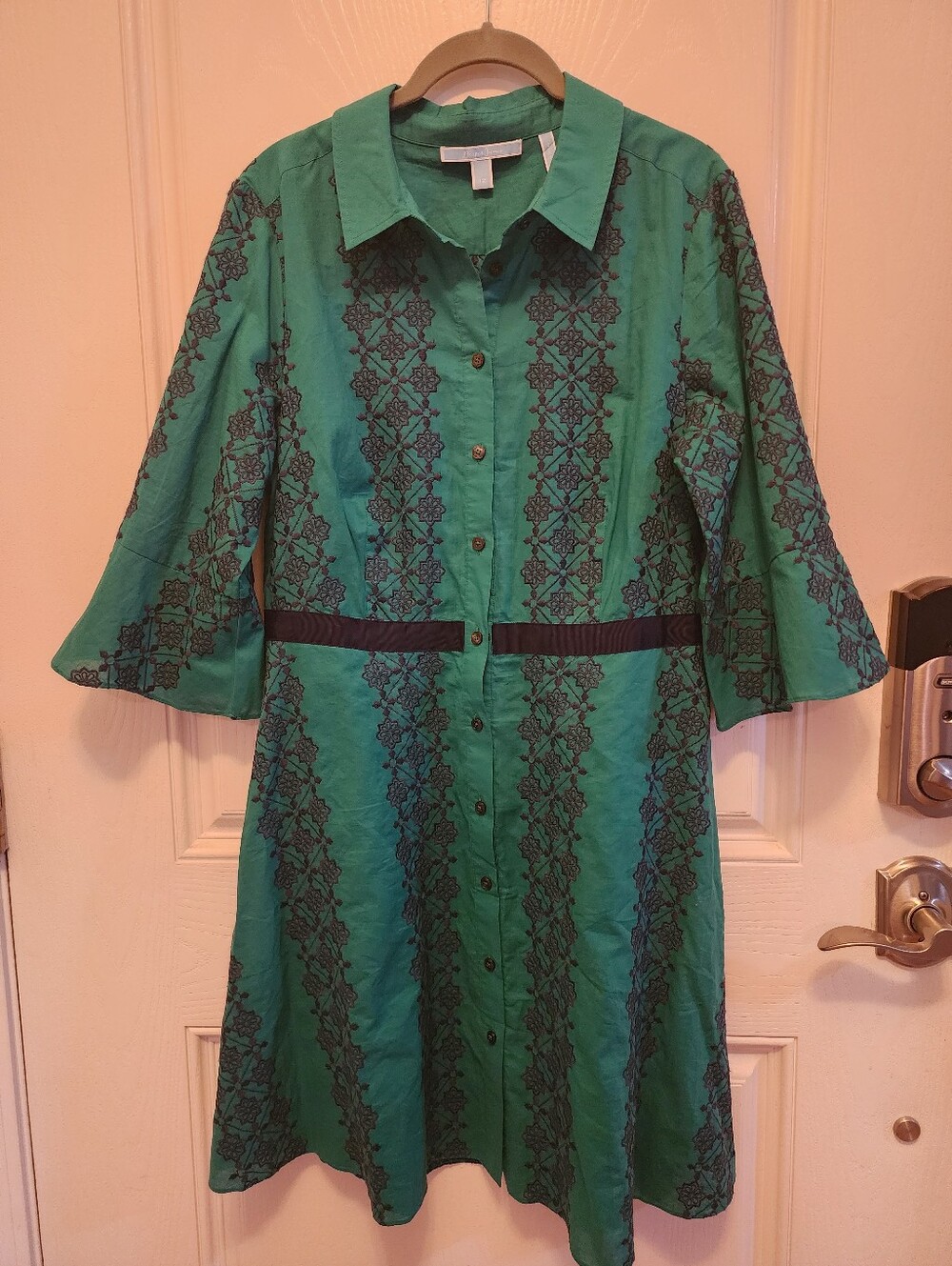 Draper James Green Embroidered Button-Front Midi Dress